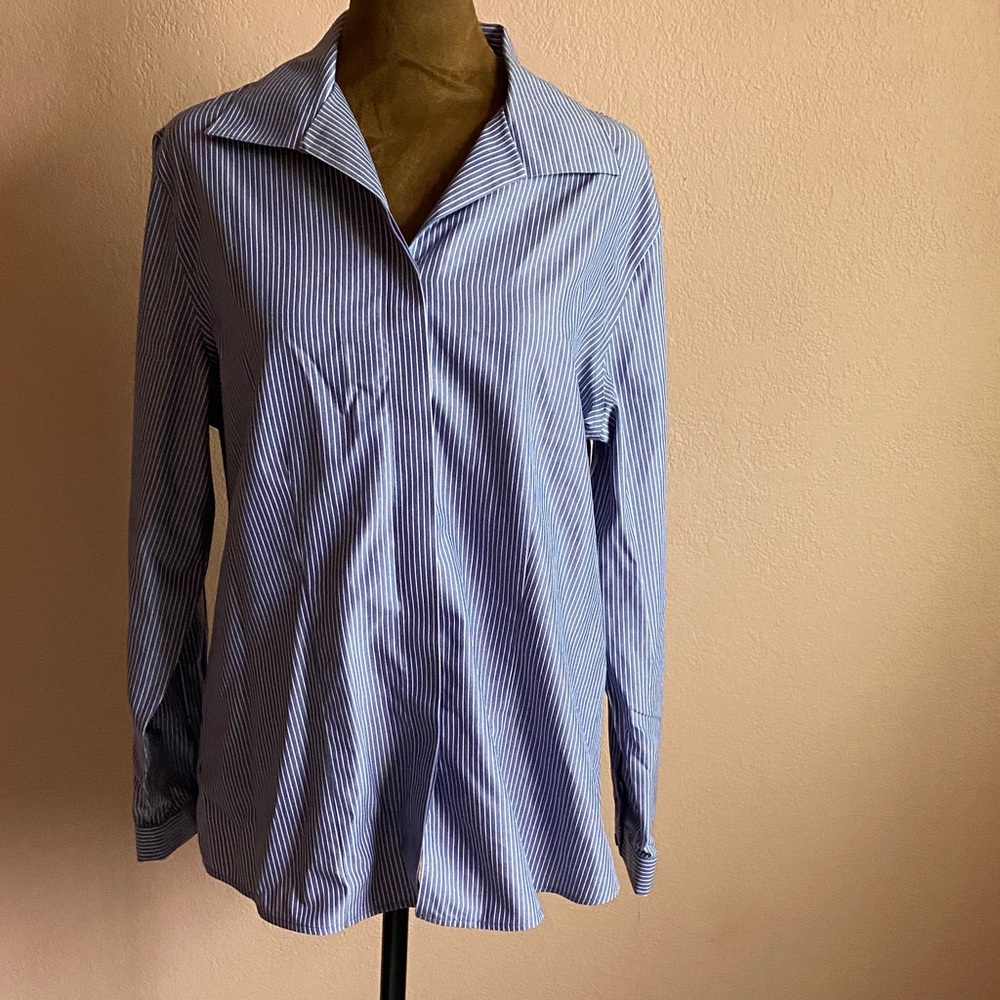 Chico's Classic Blue and White Striped Shirt